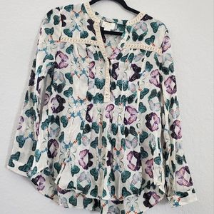 Anthropologie Maeve sheer butterfly blouse